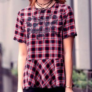 BLUE RAIN (Francesca's) Embroidered Peplum Top